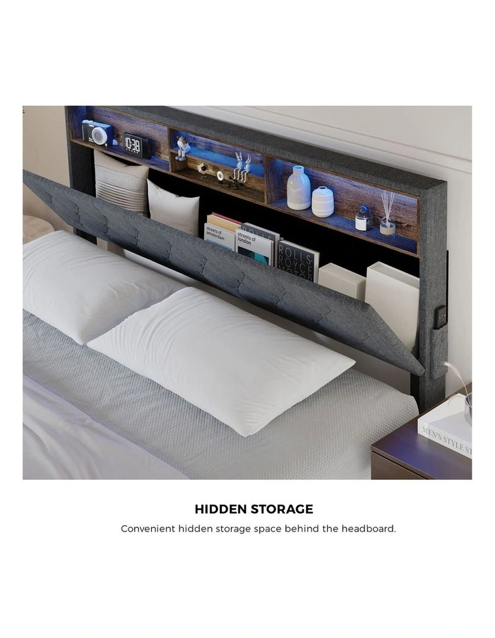 Oikiture Bed Frame King Size Beds Base with LED Storage Bedhead NOVI image 7
