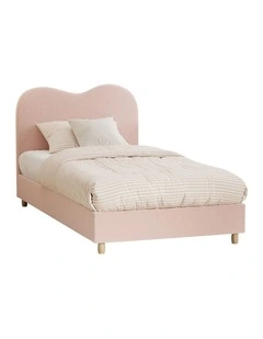 Oikiture Bed Frame King Single Size Pink Boucle Cloud Shape