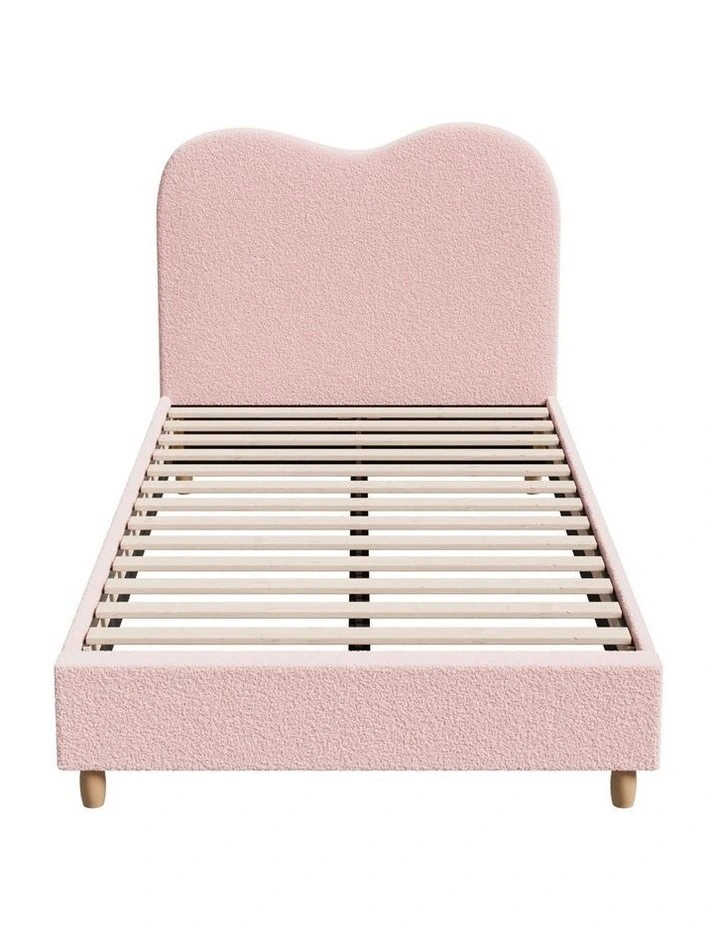 Oikiture Bed Frame King Single Size Pink Boucle Cloud Shape image 2