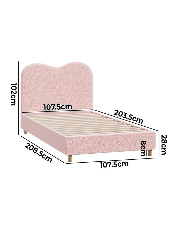 Oikiture Bed Frame King Single Size Pink Boucle Cloud Shape image 3