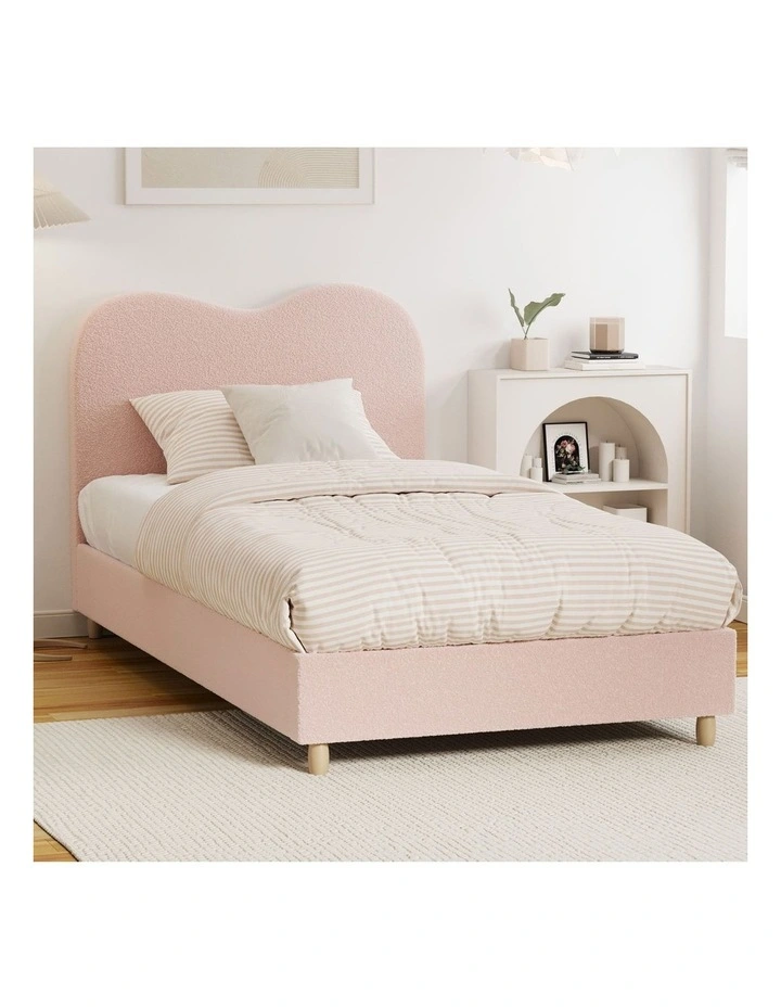 Oikiture Bed Frame King Single Size Pink Boucle Cloud Shape image 4