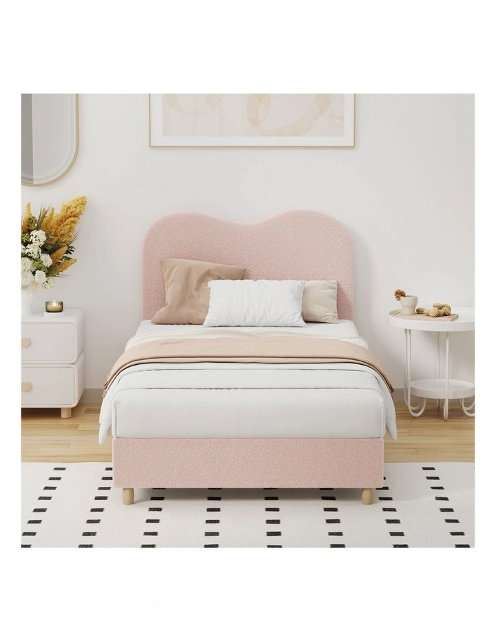 Oikiture Bed Frame King Single Size Pink Boucle Cloud Shape image 5