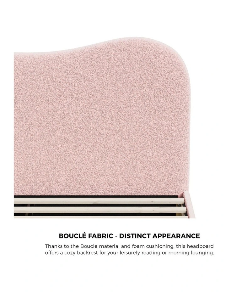Oikiture Bed Frame King Single Size Pink Boucle Cloud Shape image 6