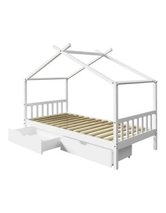 Oikiture Bed Frame Wooden Single Size Timber House Frame Storage Drawers White