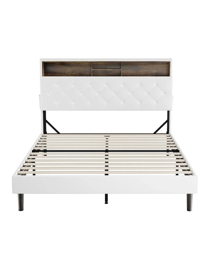 Oikiture Bed Frame Double Size Platform Beds with LED Storage Bedhead NOVI image 2