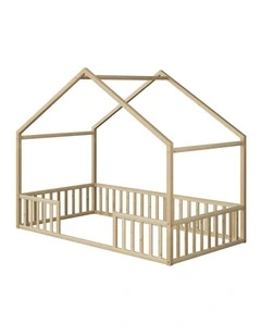 Oikiture Wooden Kids Bed Frame King Single House Beds Timber No Slats Natural