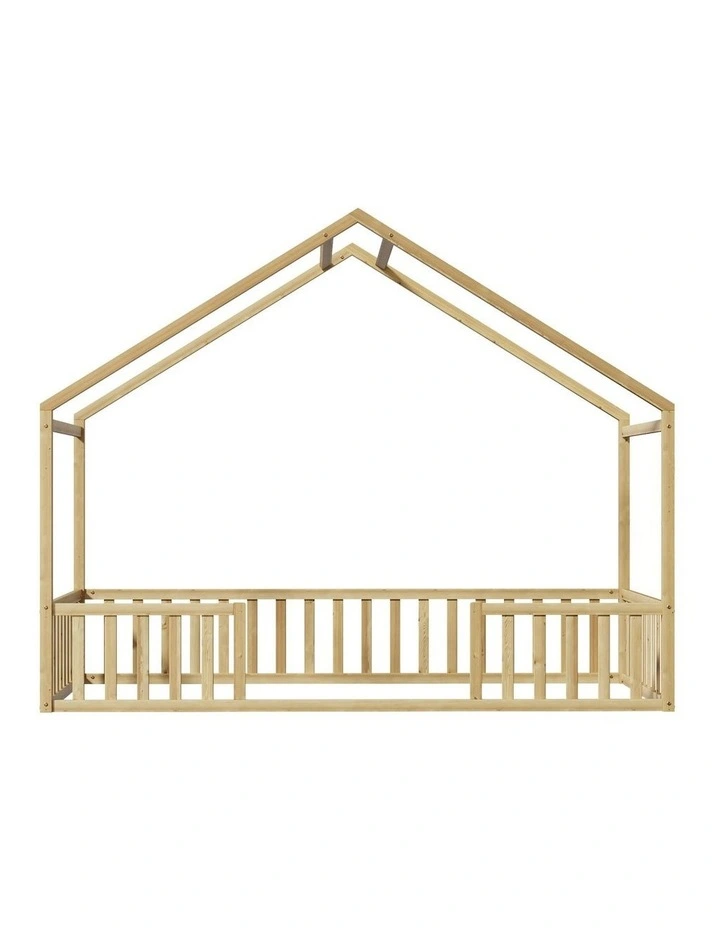Oikiture Wooden Kids Bed Frame King Single House Beds Timber No Slats Natural image 2