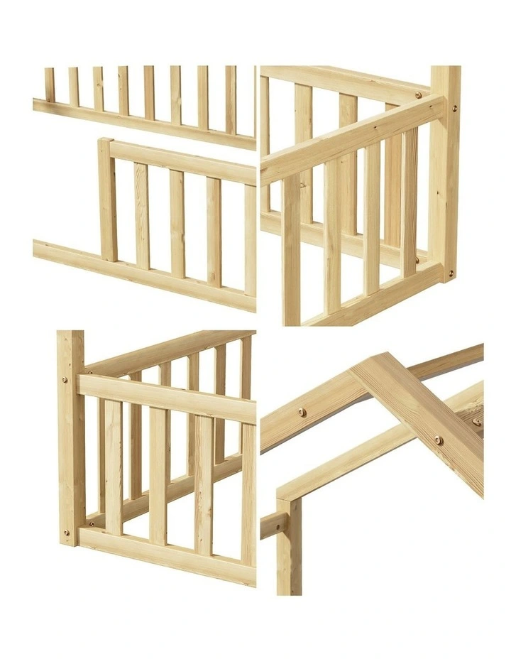 Oikiture Wooden Kids Bed Frame King Single House Beds Timber No Slats Natural image 6