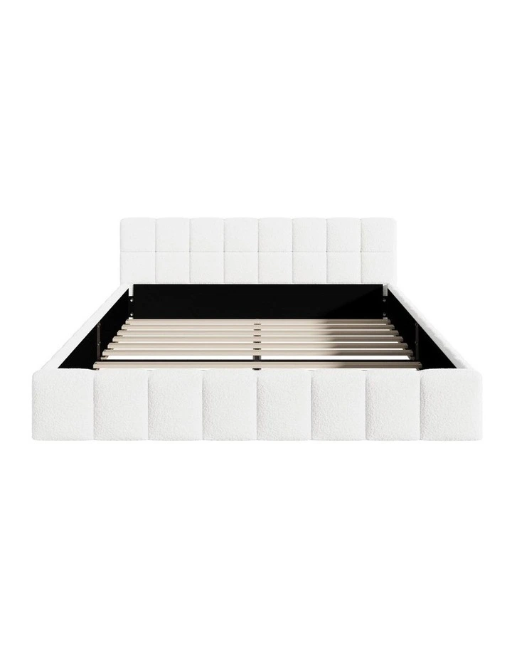 Oikiture Bed Frame Queen Size Tufted Headboard White Boucle image 2