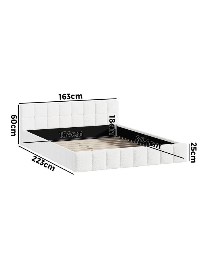 Oikiture Bed Frame Queen Size Tufted Headboard White Boucle image 3