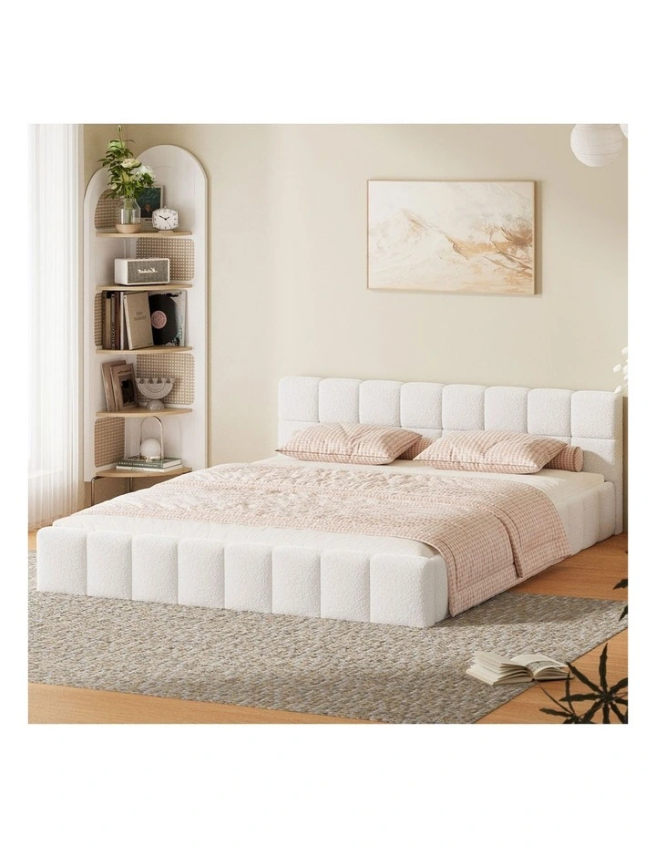 Oikiture Bed Frame Queen Size Tufted Headboard White Boucle image 4