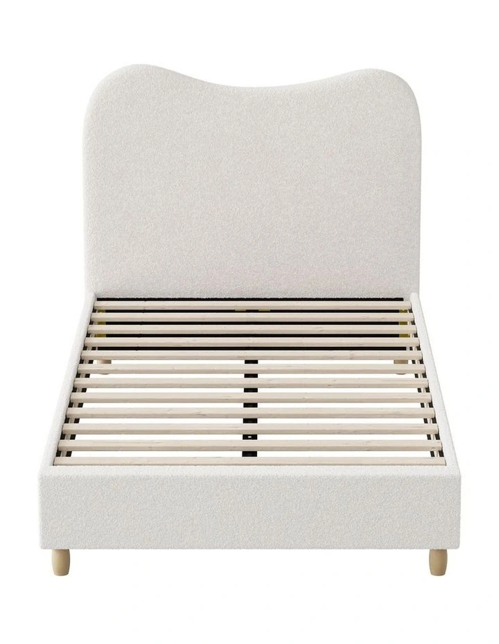 Oikiture Bed Frame King Single Size White Boucle Cloud Shape image 2