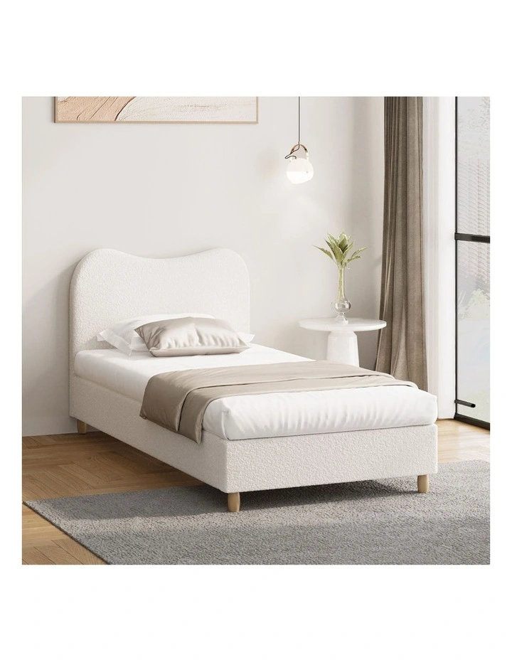 Oikiture Bed Frame King Single Size White Boucle Cloud Shape image 4
