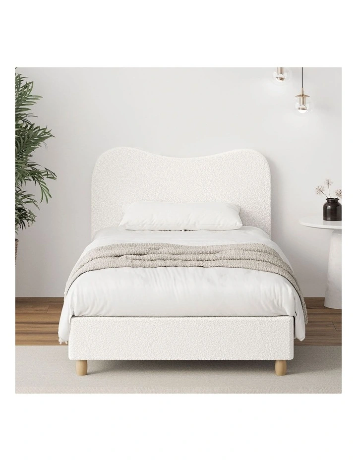 Oikiture Bed Frame King Single Size White Boucle Cloud Shape image 5