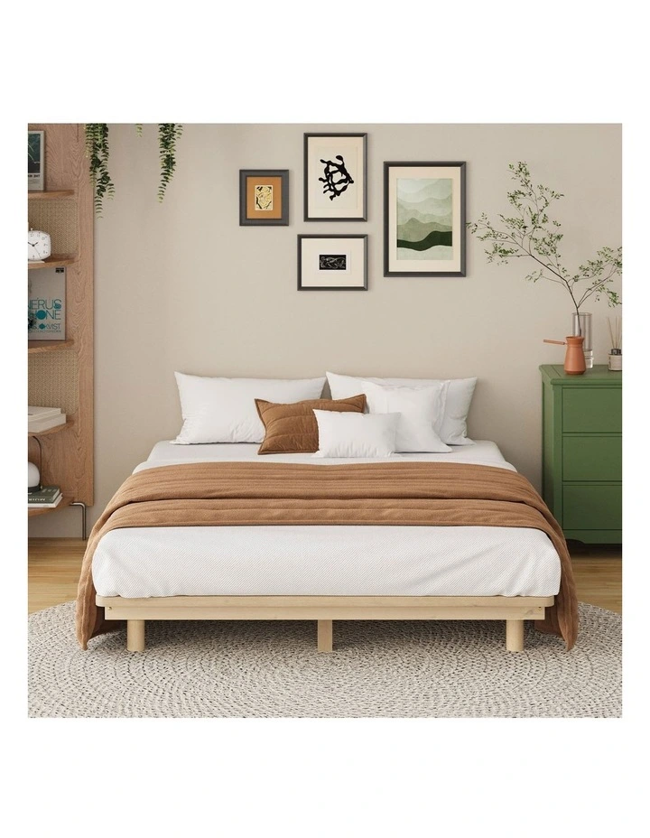 Oikiture Bed Frame Queen Size Wooden Timber Bed Base Floating Beds image 5