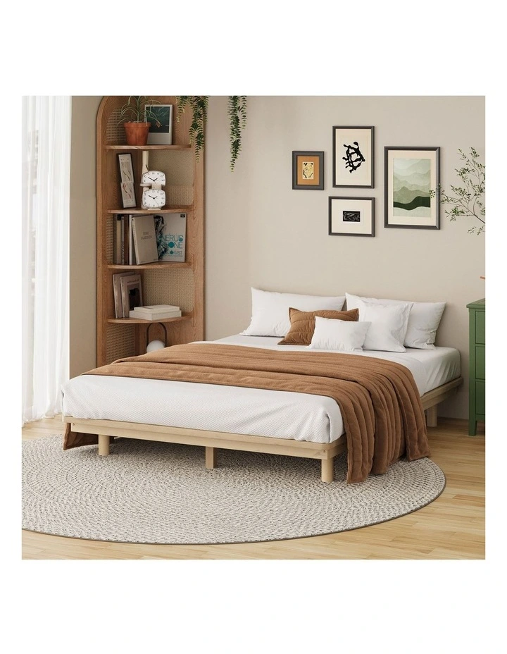 Oikiture Bed Frame Queen Size Wooden Timber Bed Base Floating Beds image 7