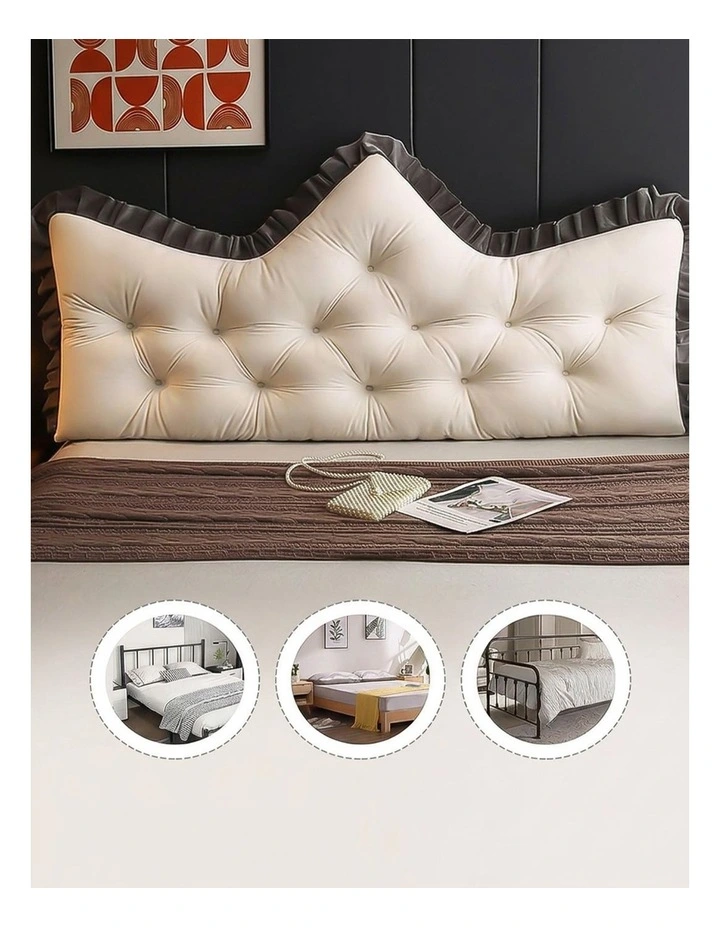 SOGA 2x 150cm Crown Pillow Tufted Cream Headboard Cushion for Bed image 3