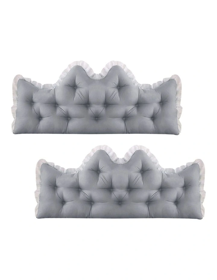 SOGA 2x120cm Crown Pillows Tufted Light Grey Headboard Cushion Set image 1