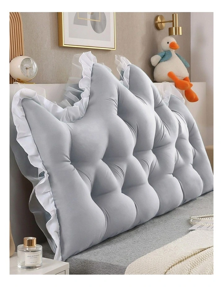 SOGA 2x 150cm Crown Pillows Tufted Light Grey Headboard Cushion Set image 2