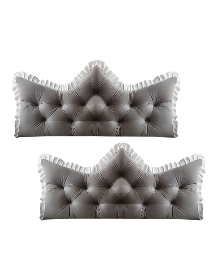 SOGA 2X 90cm Crown Pillows Tufted Grey Headboard Cushion Set image 1