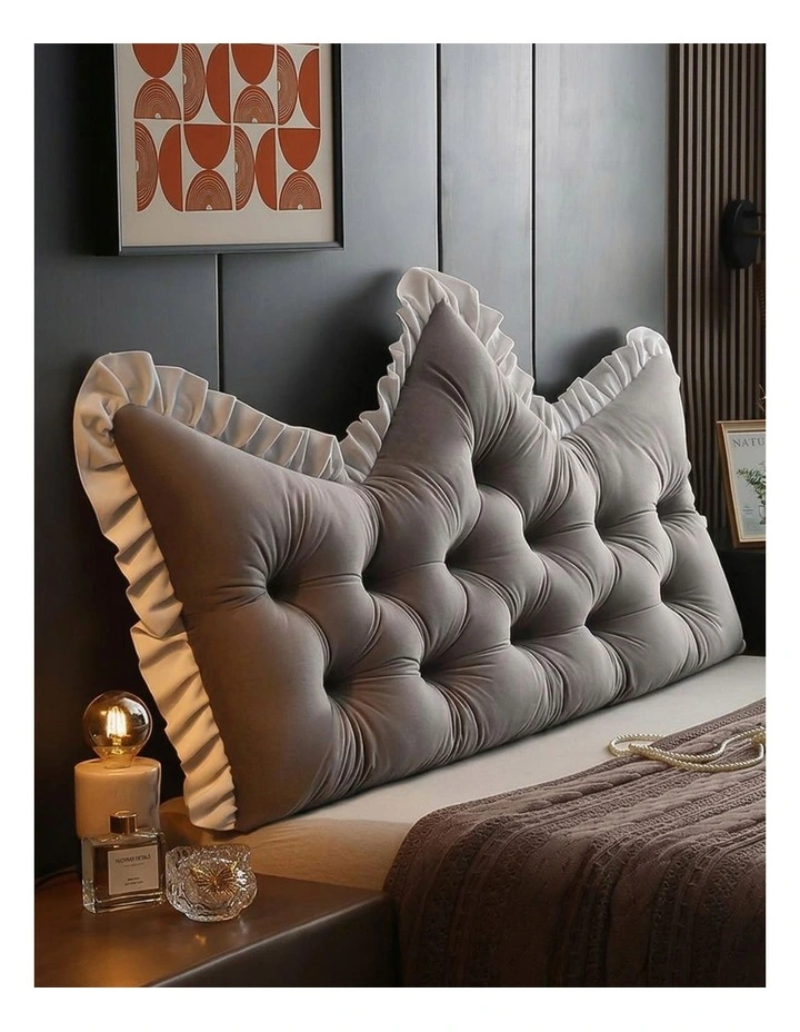 SOGA 2X 90cm Crown Pillows Tufted Grey Headboard Cushion Set image 2