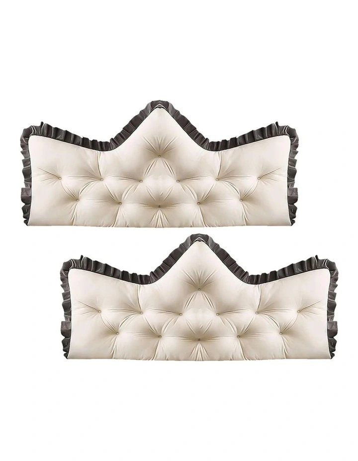 SOGA 2X 90cm Crown Pillow Tufted Cream Headboard Cushion for Bed image 1