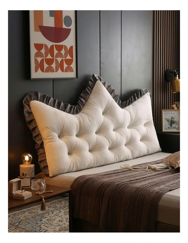 SOGA 2X 90cm Crown Pillow Tufted Cream Headboard Cushion for Bed image 2
