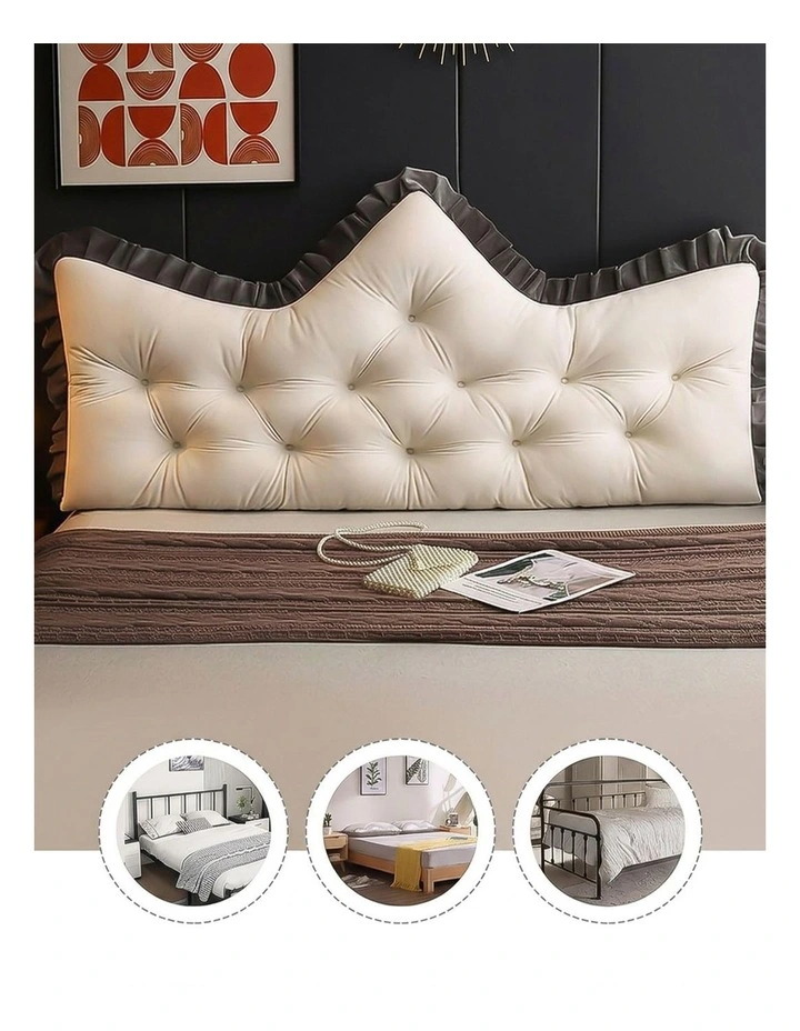 SOGA 2X 90cm Crown Pillow Tufted Cream Headboard Cushion for Bed image 3