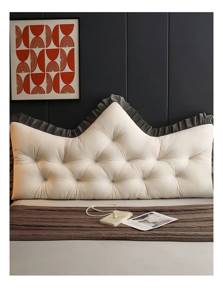 SOGA 2X 90cm Crown Pillow Tufted Cream Headboard Cushion for Bed image 4