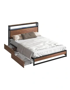Oikiture Metal Bed Frame Double Size with LED Headboard Storage Drawers USB