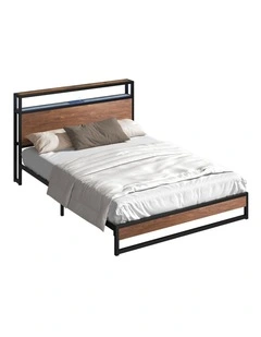 Oikiture Metal Bed Frame Queen Size LED Light Storage Headboard USB Charge
