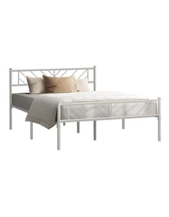 Oikiture Metal Bed Frame Queen Size Metal Base Mattress Platform White