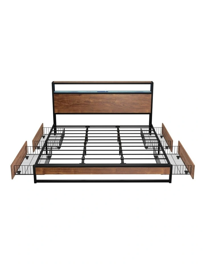 Oikiture Metal Bed Frame King Size with LED Headboard Storage Drawers USB image 2