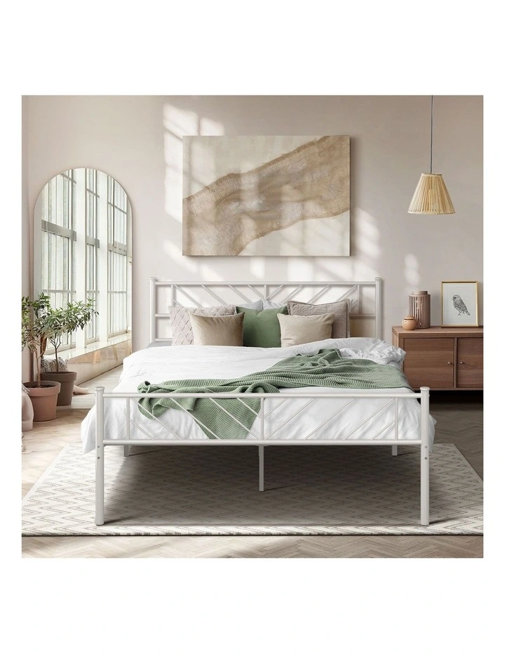 Oikiture Metal Bed Frame Double Size Metal Base Mattress Platform White image 5