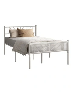 Oikiture Metal Bed Frame King Single Size Metal Base Mattress Platform White