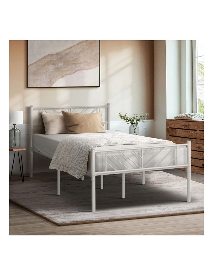 Oikiture Metal Bed Frame King Single Size Metal Base Mattress Platform White image 4