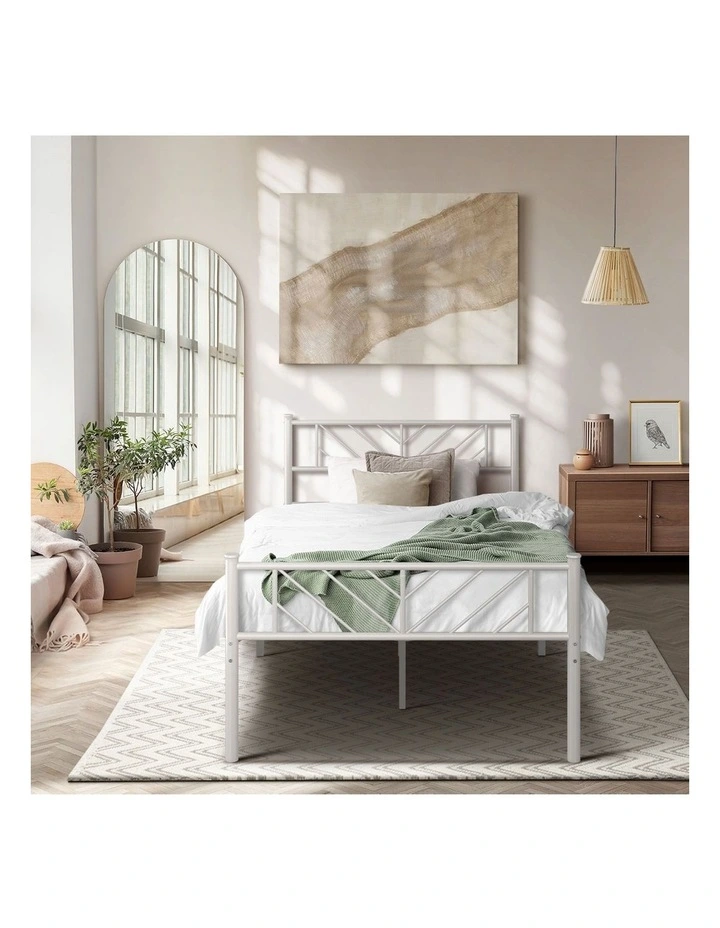 Oikiture Metal Bed Frame King Single Size Metal Base Mattress Platform White image 5