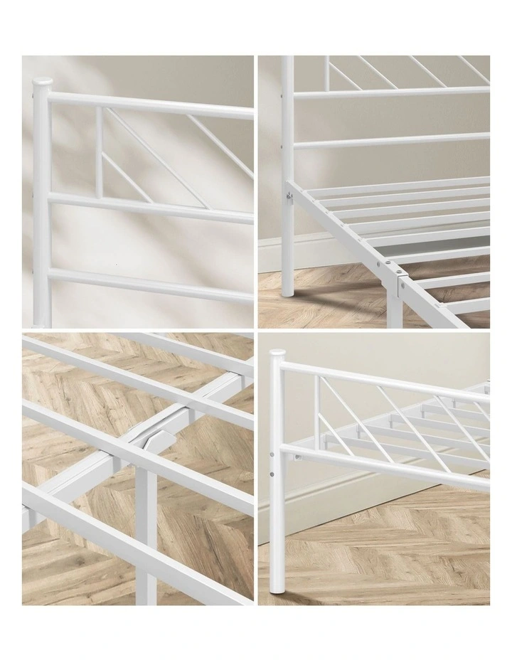 Oikiture Metal Bed Frame King Single Size Metal Base Mattress Platform White image 6