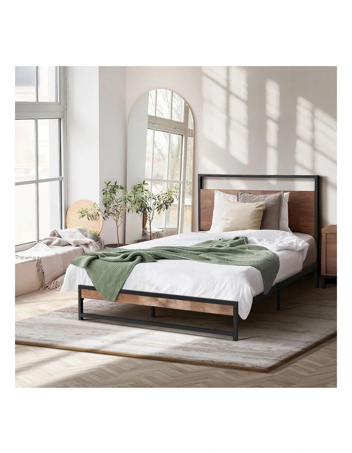 Oikiture Metal Bed Frame King Single Size Metal Base Mattress Platform White image 7