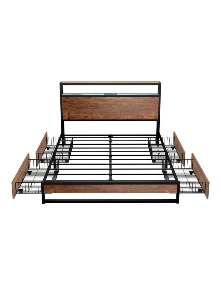 Oikiture Metal Bed Frame Queen Size with LED Headboard Storage Drawers USB image 2
