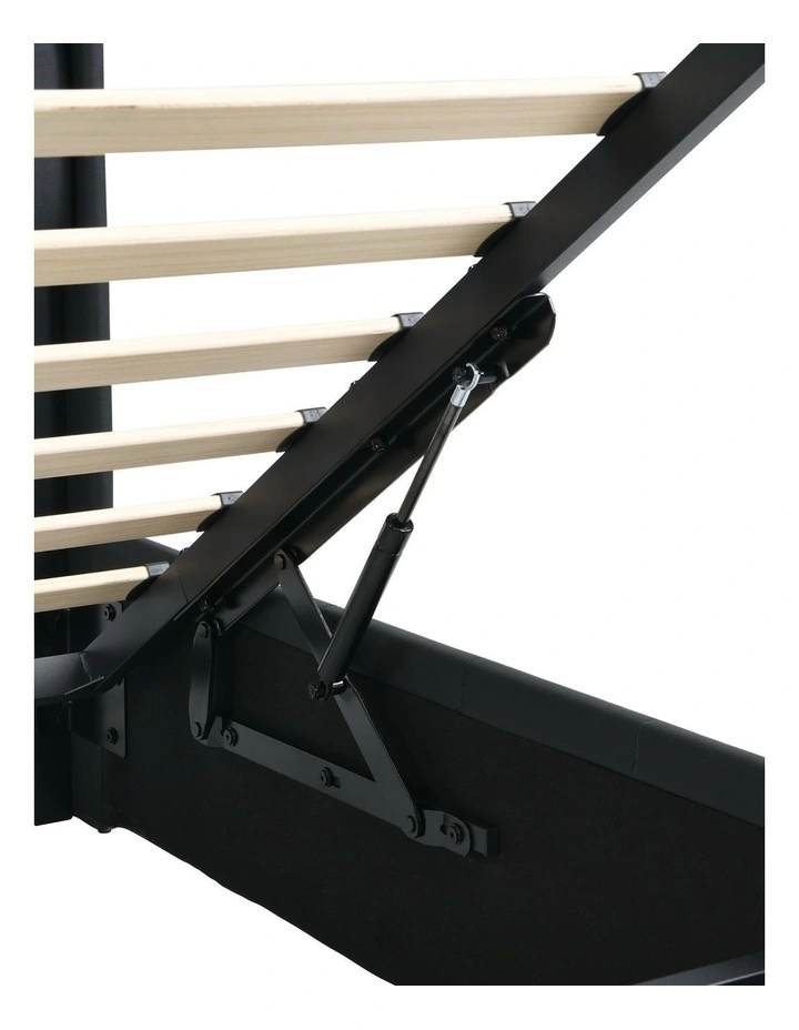 Faux Leather Gas Lift Bed Frame with LED and Charging Station, Storage Bed Frame, Black image 7