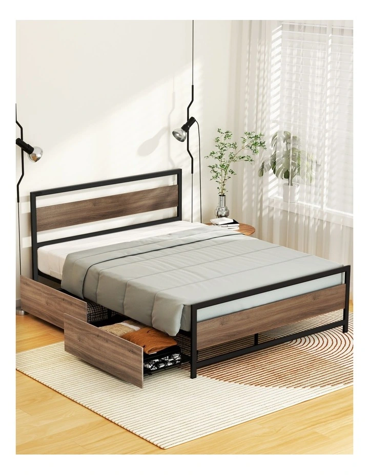 Artiss Bed Frame Double Size Metal Frame with 2 Drawers DREW image 4