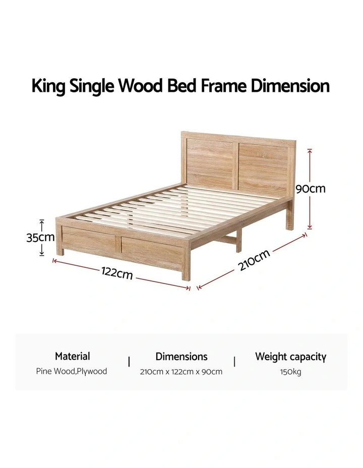 Artiss King Single Bed Frame Wooden Bed Base image 3