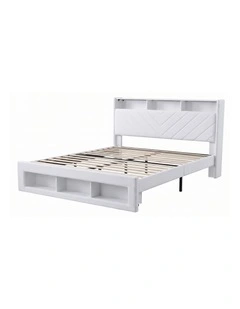 Artiss King Bed Frame with Storage, Charging Station & LED, White