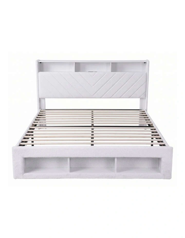 Artiss King Bed Frame with Storage, Charging Station & LED, White image 3