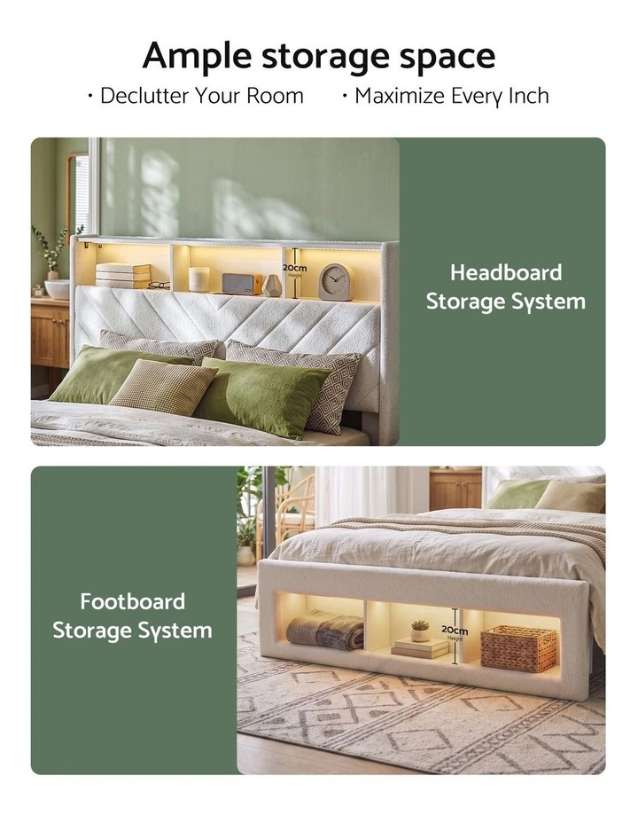 Artiss King Bed Frame with Storage, Charging Station & LED, White image 5