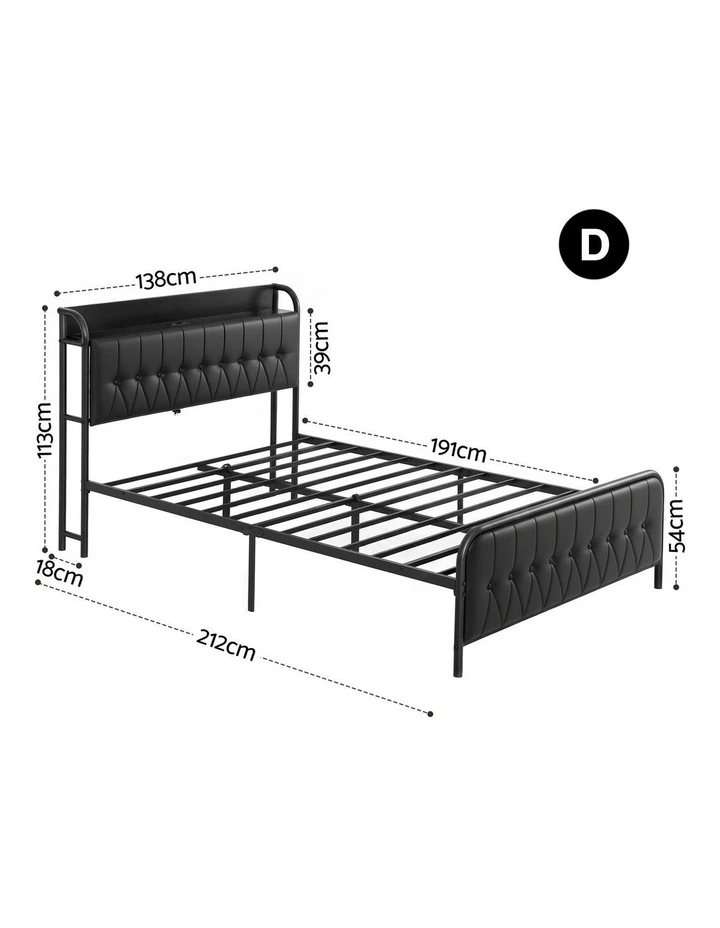 Artiss Double Bed Frame with Storage Headboard SAA Certified Charging Station image 3