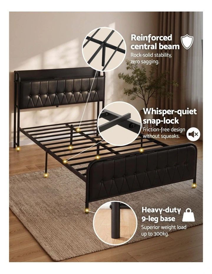 Artiss Double Bed Frame with Storage Headboard SAA Certified Charging Station image 7