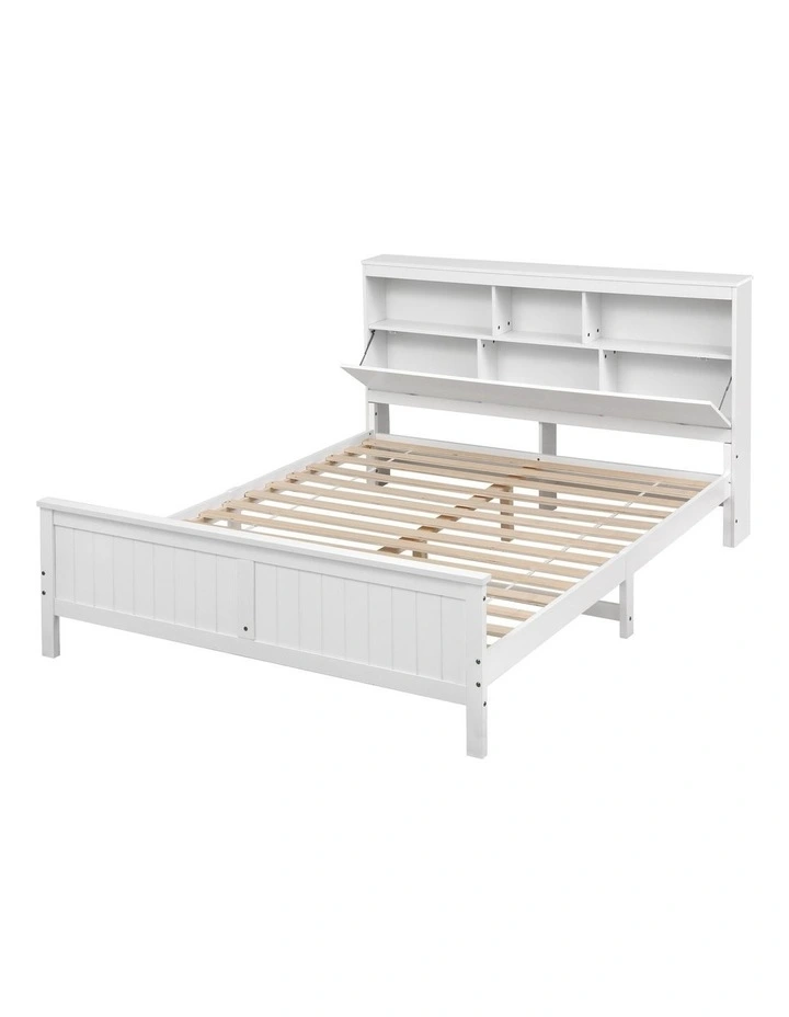 Artiss Queen Bed Frame with Storage Headboard and Footboard Wooden Bed Base White image 1