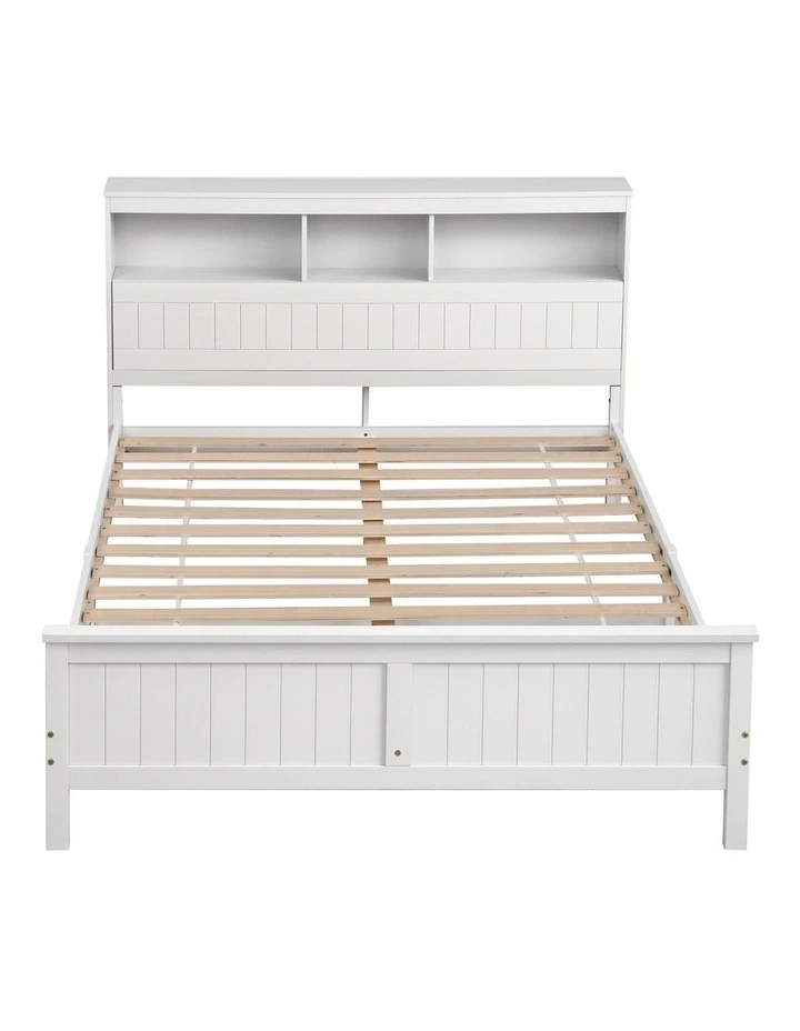 Artiss Queen Bed Frame with Storage Headboard and Footboard Wooden Bed Base White image 2